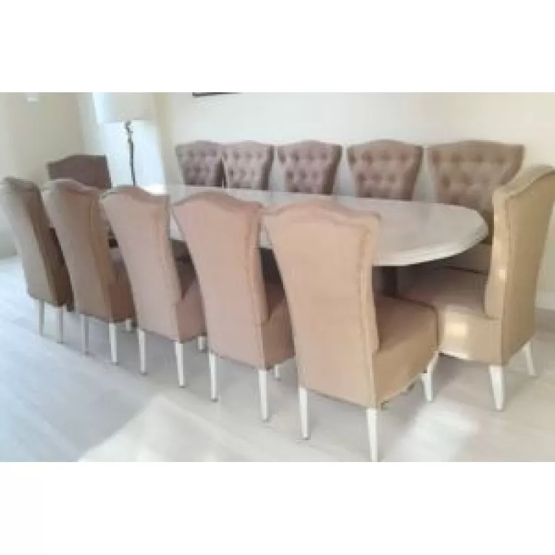 Masă living, bucătărie cu 12 scaune din catifea diverse culori