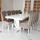 Masă albă cu 12 scaune crem din catifea