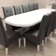Masă ovală living cu 12 scaune din stofă gri închis