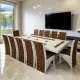 Set masă cu 12 scaune piele eco maro cu alb