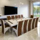Set masă cu 12 scaune piele eco maro cu alb