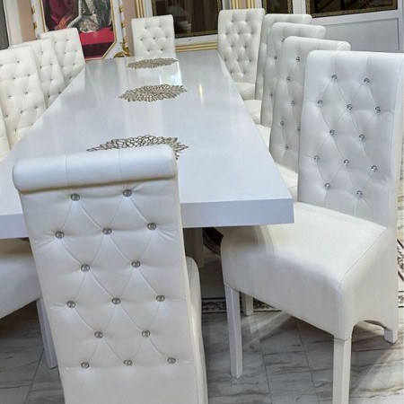 Set masă de 12 persoane cu scaune pe alb Set masă de 12 persoane cu scaune pe alb
