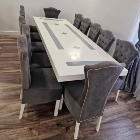 Masă cu 12 scaune Royal catifea gri Masă cu 12 scaune Royal catifea gri