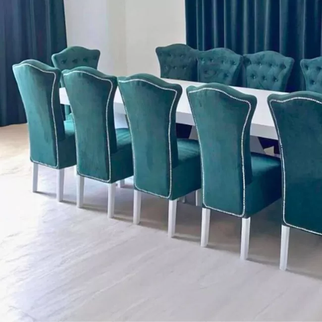 Set masă mare cu 12 scaune royal din catifea verde