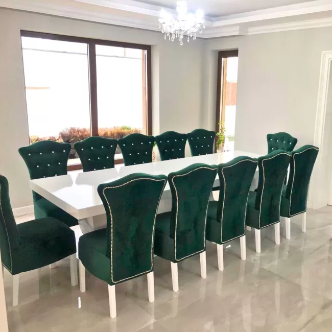 Set masă cu 12 scaune royal din catifea verde