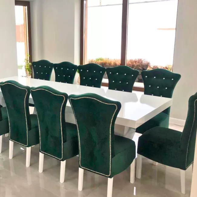 Set masă cu 12 scaune royal din catifea verde