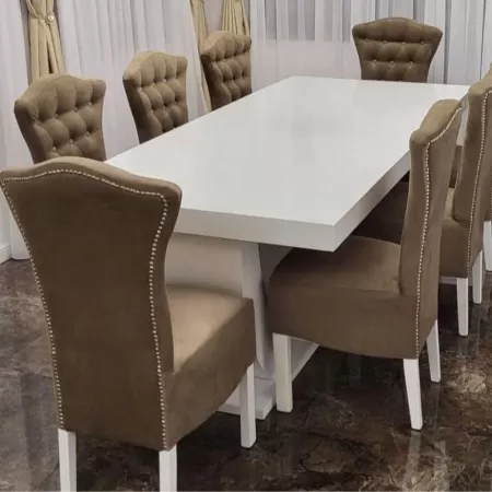 Masă living cu 8 scaune catifea culoarea maro