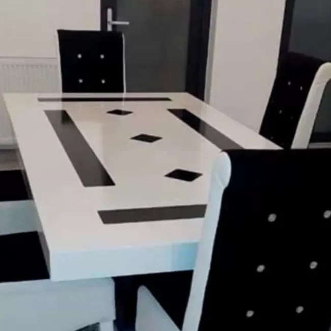 Masă bucătărie cu 6 scaune culoare alb cu negru