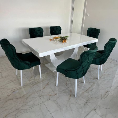 Set masă și 6 scaune Chicago, verde smarald Set masă și 6 scaune Chicago, verde smarald