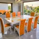 Set masă cu 8 scaune pe culoarea portocaliu cu alb