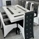 Masă bucătărie cu 8 scaune culoare alb cu negru Masă bucătărie cu 8 scaune culoare alb cu negru