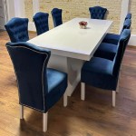 Masă living cu 8 scaune culoare albastră Masă living cu 8 scaune culoare albastră