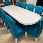 Masă ovală cu 10 scaune Royal catifea turcoaz