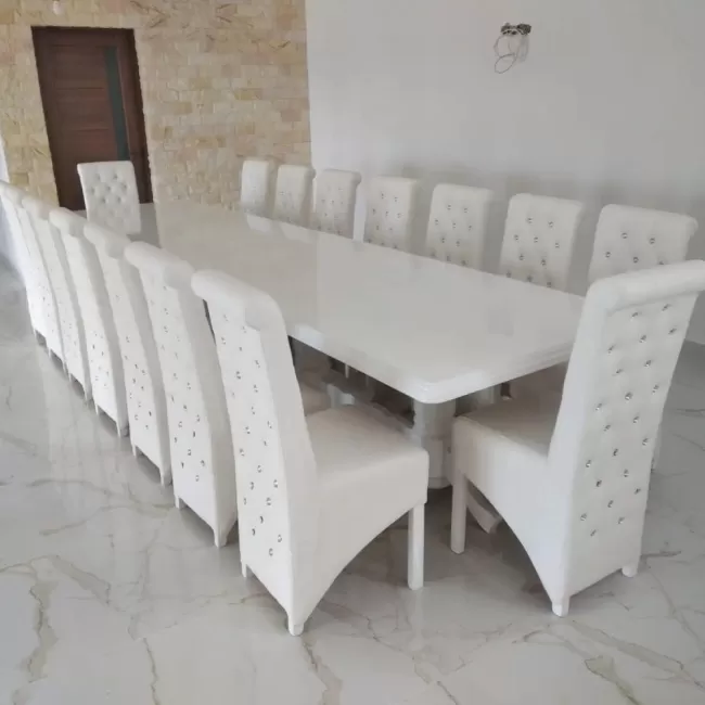 Masă cu 16 scaune elegante, culoare All White