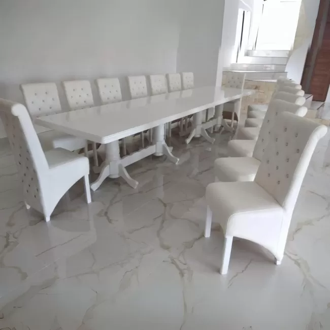 Masă cu 16 scaune elegante, culoare All White