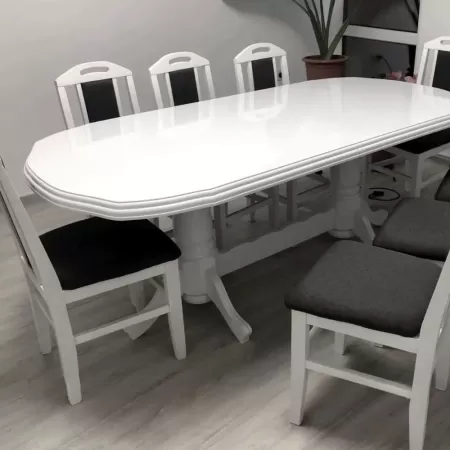 Masă bucătărie cu 8 scaune Vintage alb lucios