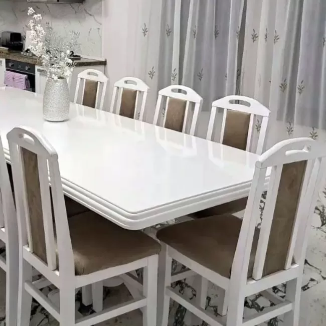 Set masă cu 12 scaune vintage, culoare Alb+Maro