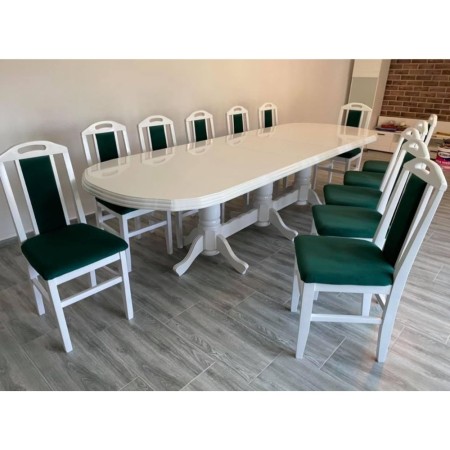 Set masă cu 12 scaune vintage, culoare Alb+Verde Set masă cu 12 scaune vintage, culoare Alb+Verde