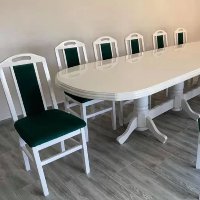 Set masă cu 12 scaune vintage, culoare Alb+Verde