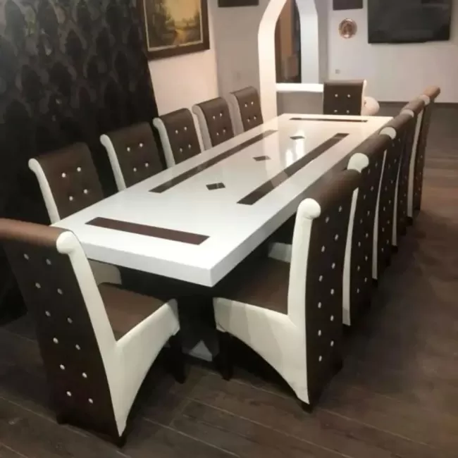 Masă cu 12 scaune maro-alb Zara