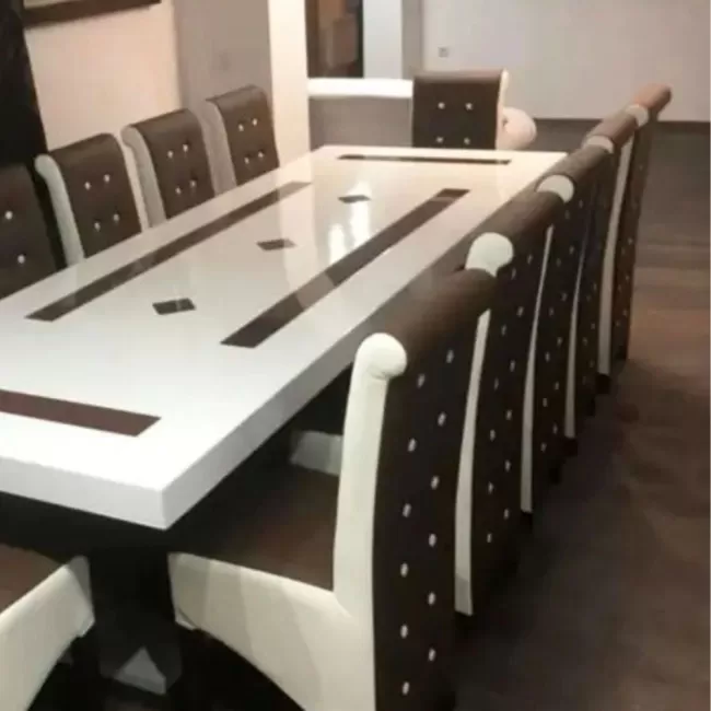 Masă cu 12 scaune maro-alb Zara