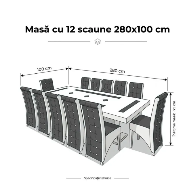 Set masă cu 12 scaune pe culoarea portocaliu cu alb