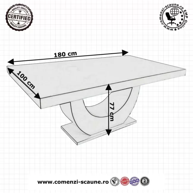 Masă bucătărie alb lucios din MDF de 180 cm