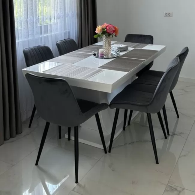 Masă bucătărie alb lucios din MDF de 180 cm