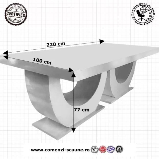 Masă fixă alb cu gri din MDF 220 cm