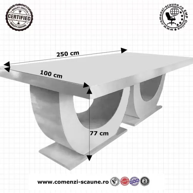 Masă fixă alb cu gri din MDF 250 cm