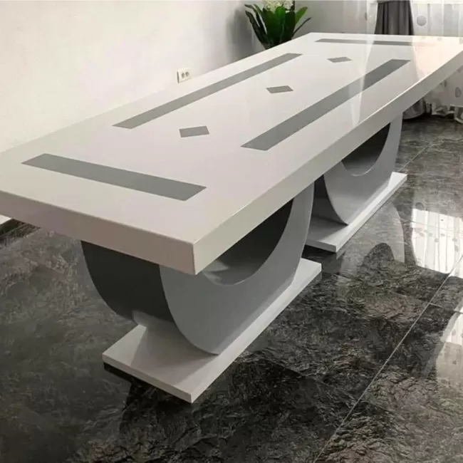 Masă fixă alb cu gri din MDF 250 cm