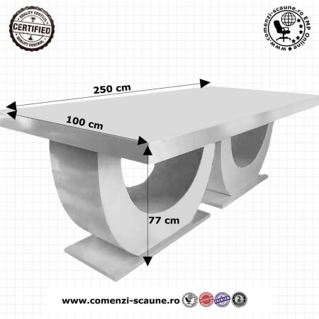 Masă fixă alb lucios din MDF 250 cm Masă fixă alb lucios din MDF 250 cm