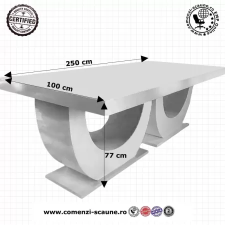 Masă fixă alb lucios din MDF 250 cm