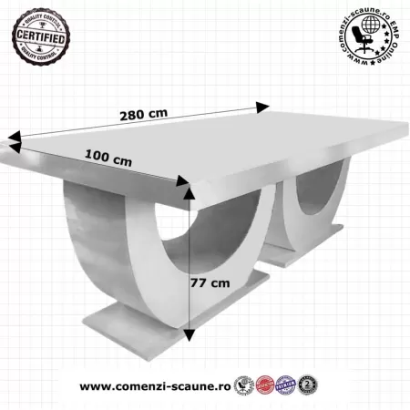 Masă fixă alb lucios din MDF 280 cm