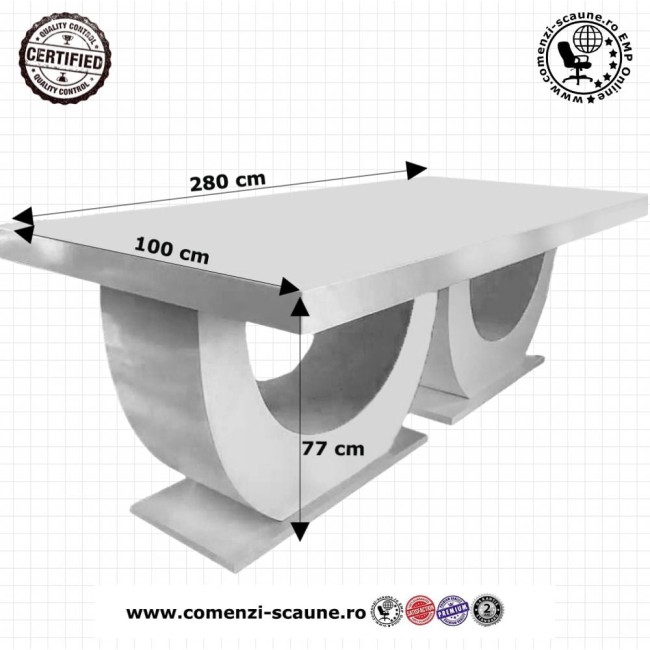 Masă fixă alb lucios din MDF 280 cm Masă fixă alb lucios din MDF 280 cm