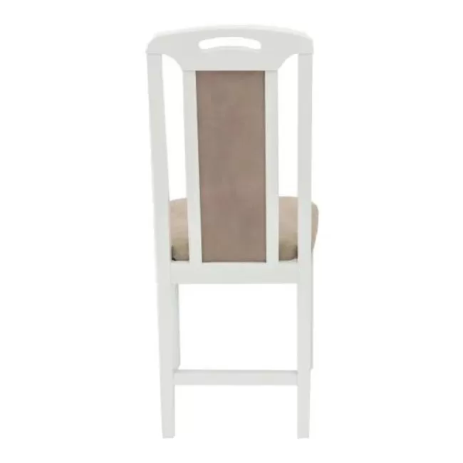 Scaune din lemn alb lucios, tapițerie crem