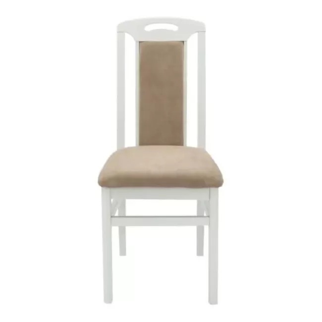 Scaune din lemn alb lucios, tapițerie crem