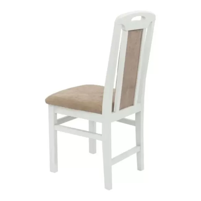 Scaune din lemn alb lucios, tapițerie crem