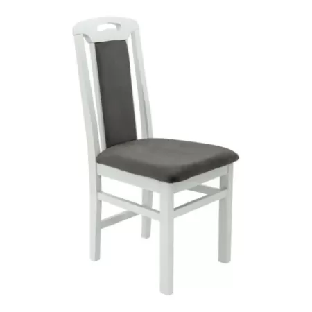 Scaune din lemn alb lucios, tapițerie gri