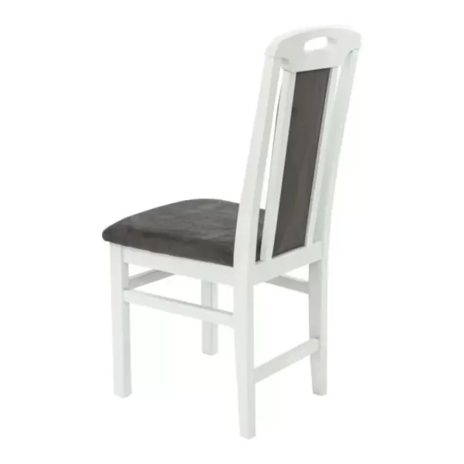 Scaune din lemn alb lucios, tapițerie gri