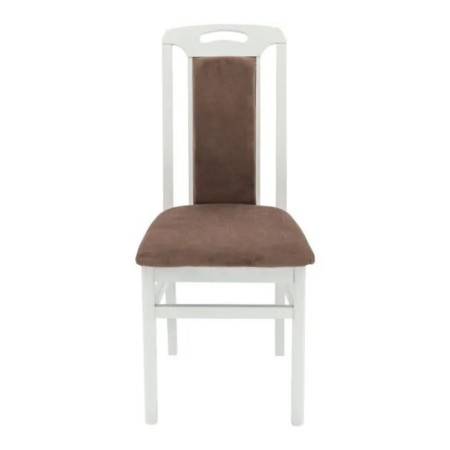 Scaune din lemn alb lucios, tapițerie maro Scaune din lemn alb lucios, tapițerie maro