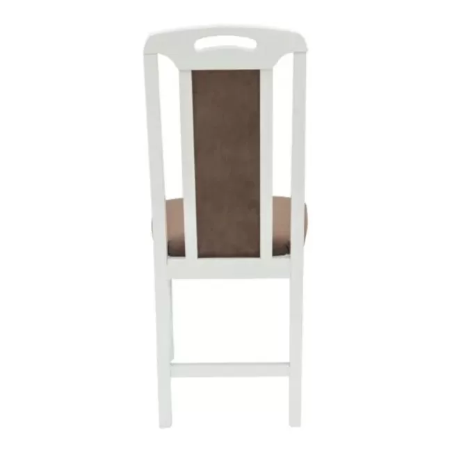 Scaune din lemn alb lucios, tapițerie maro