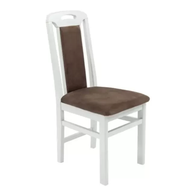 Scaune din lemn alb lucios, tapițerie maro