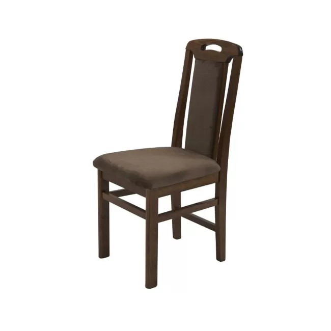 Scaune din lemn culoare nuc închis, tapițerie maro