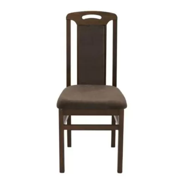 Scaune din lemn culoare nuc închis, tapițerie maro