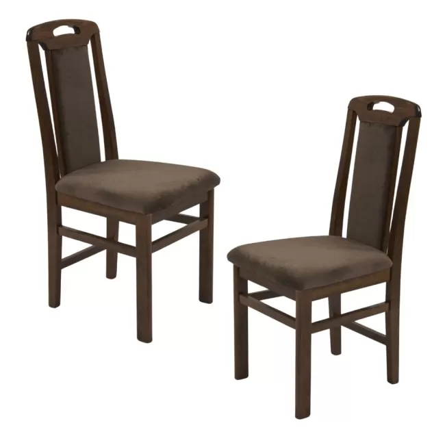 Scaune din lemn culoare nuc închis, tapițerie maro
