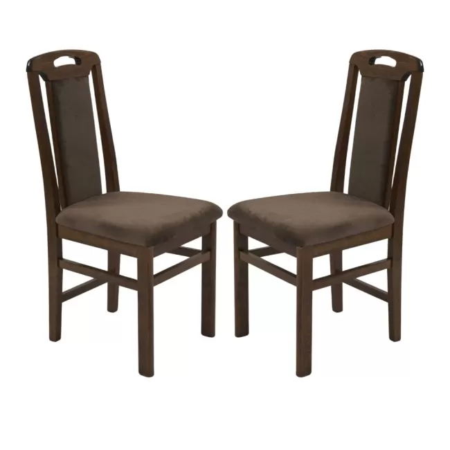 Scaune din lemn culoare nuc închis, tapițerie maro