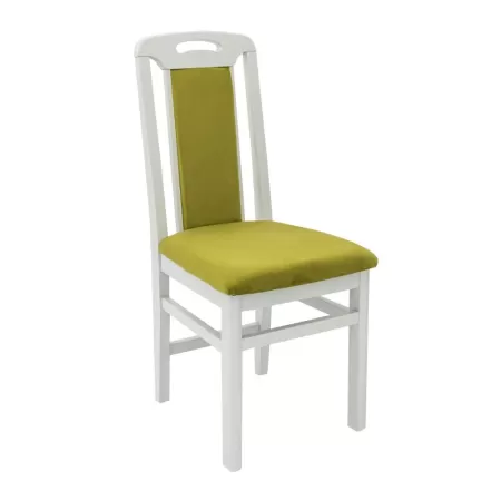 Scaune din lemn alb lucios, tapițerie verde