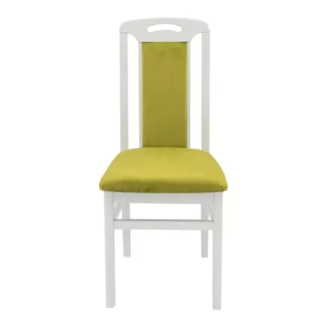 Scaune din lemn alb lucios, tapițerie verde