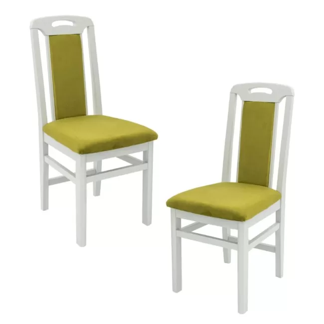 Scaune din lemn alb lucios, tapițerie verde